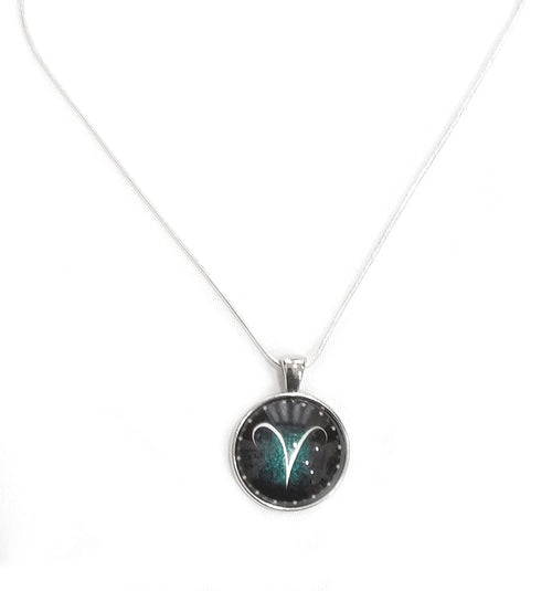 ARIES Symbolic Glass Pendant Silver Plated Chain