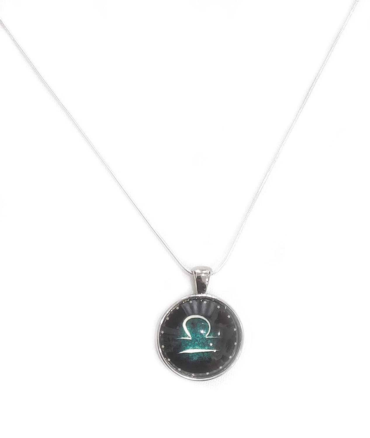 LIBRA Symbolic Glass Pendant Silver Plated Chain