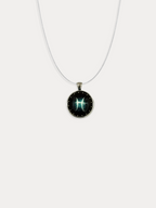 PISCES Symbolic Glass Pendant Silver Plated Chain