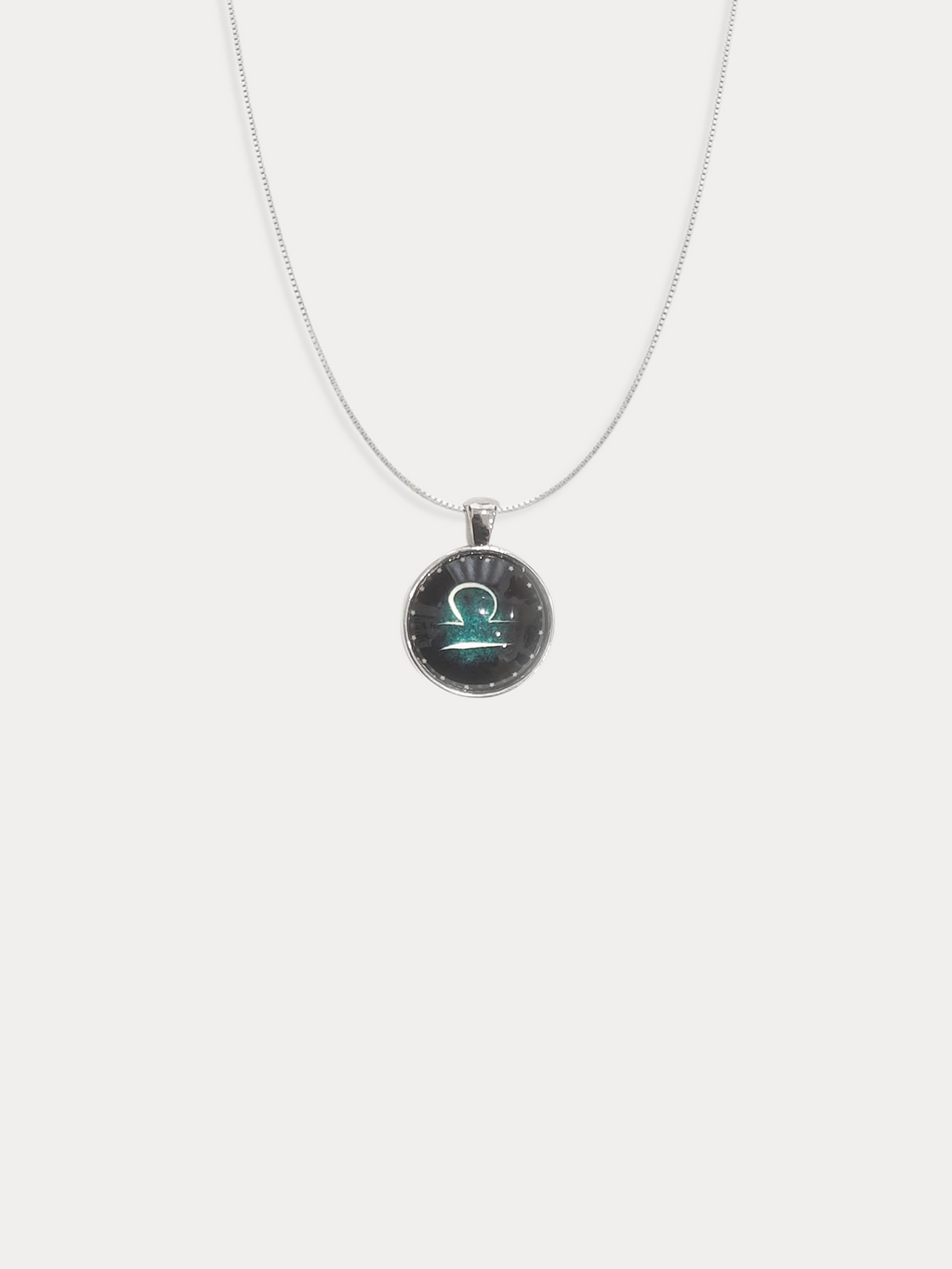 LIBRA Symbolic Glass Pendant Silver Plated Chain