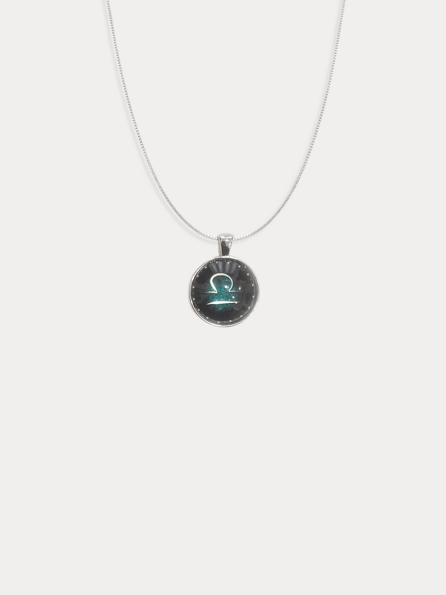 LIBRA Symbolic Glass Pendant Silver Plated Chain