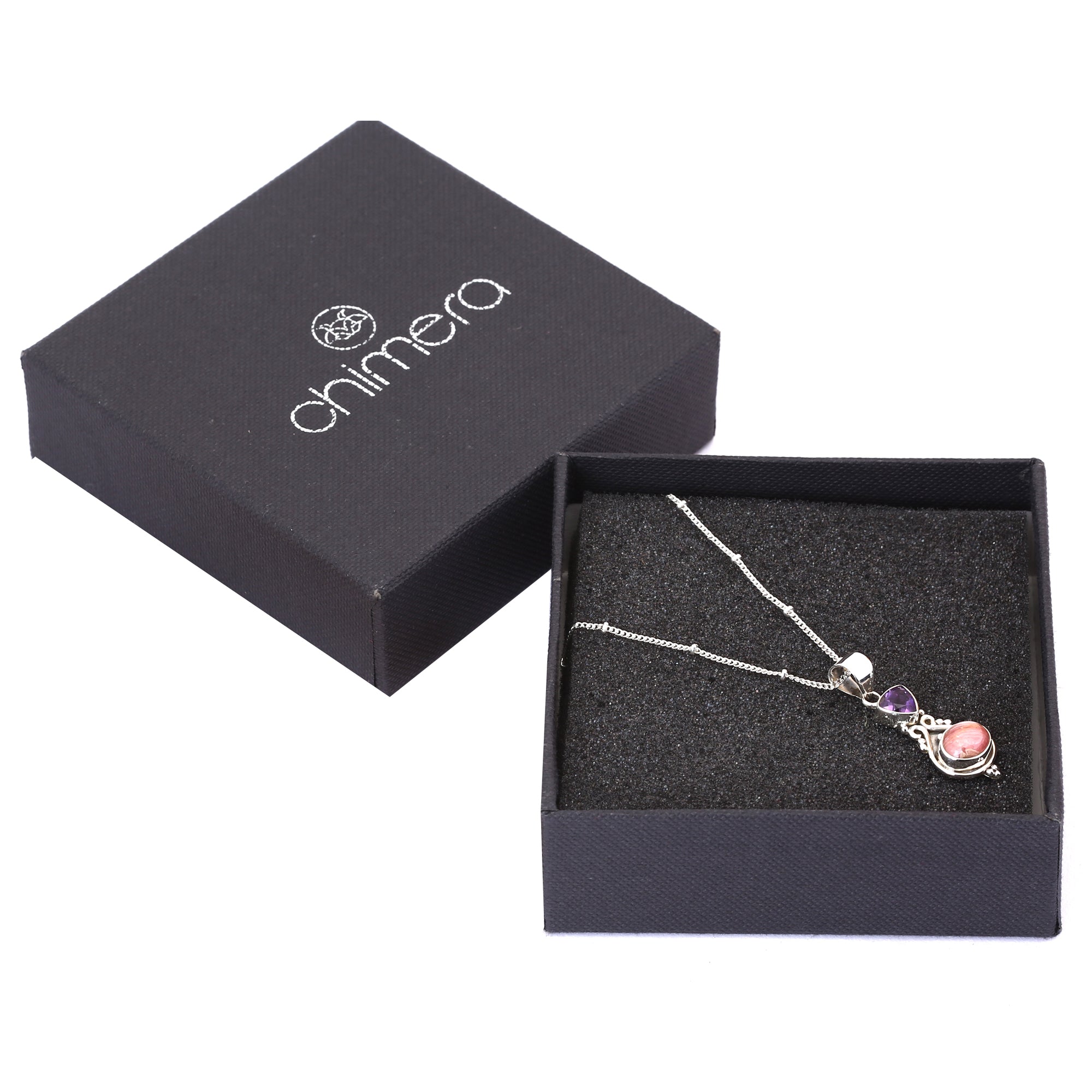 Purple Amethyst & Peach Rhodochrosite Pendant Necklace