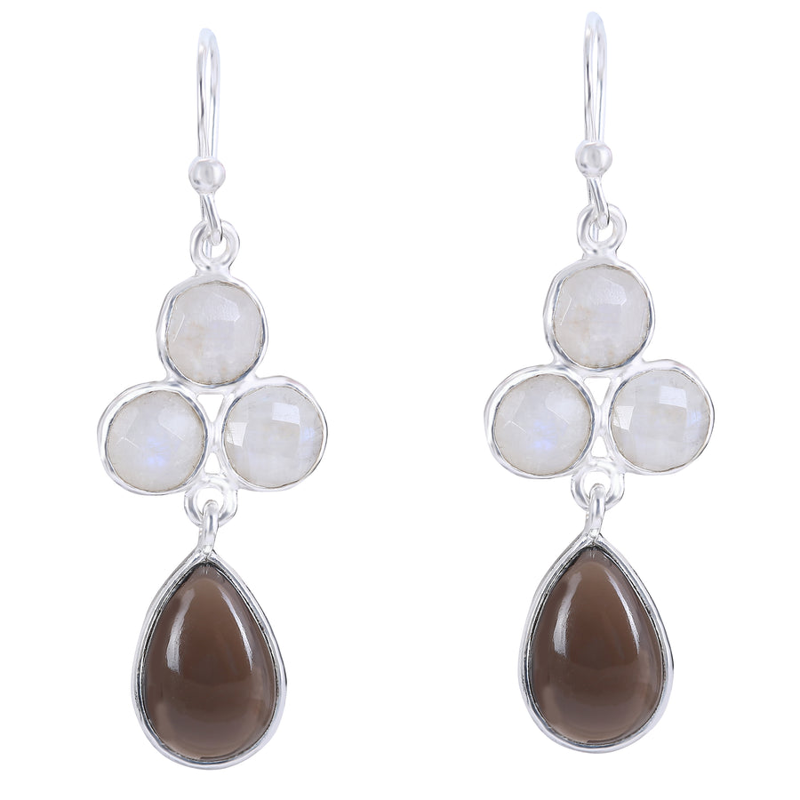 Triple Moonstone Dangle Droplet Earrings