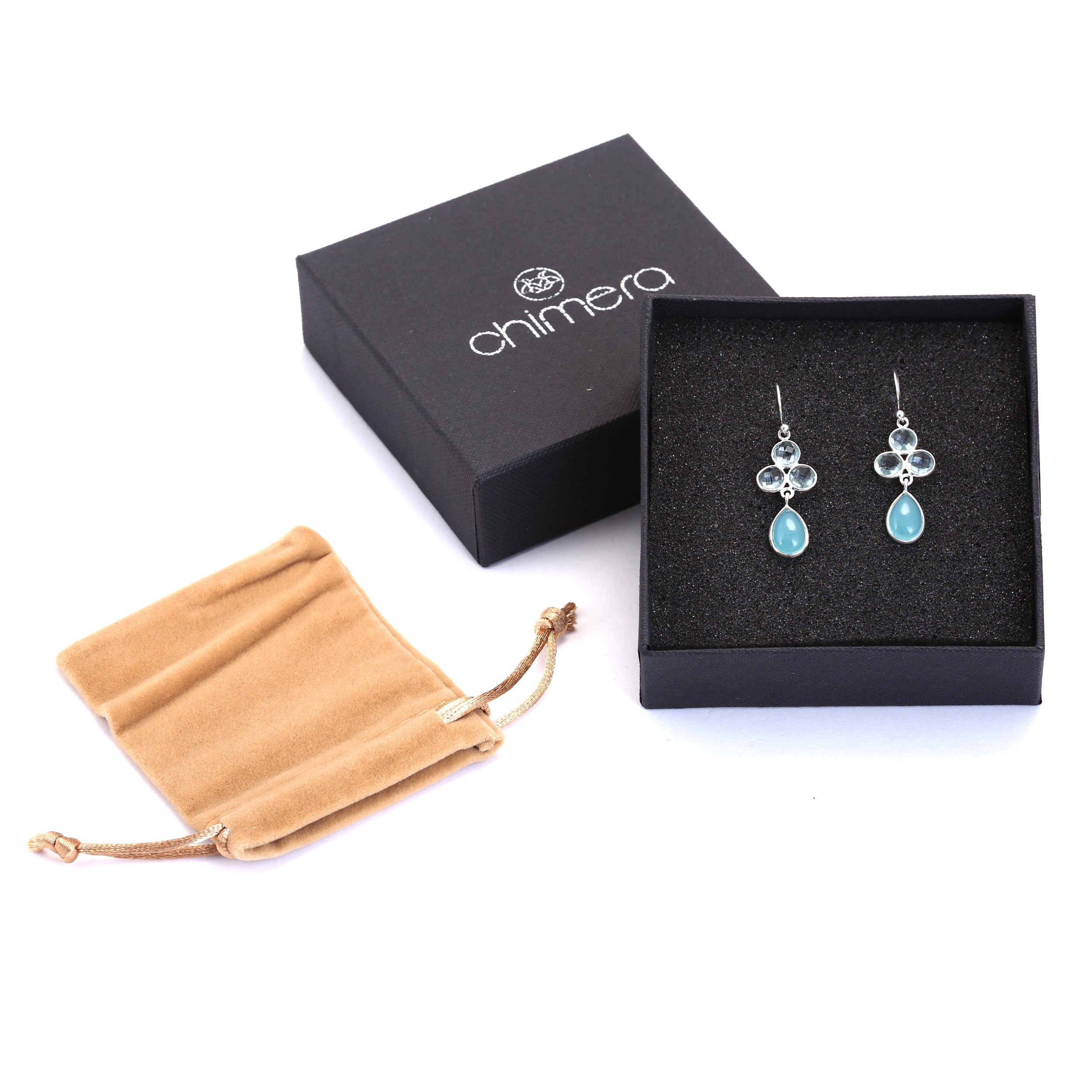 Aquamarine and Grandidierite Dangle Droplet Earrings