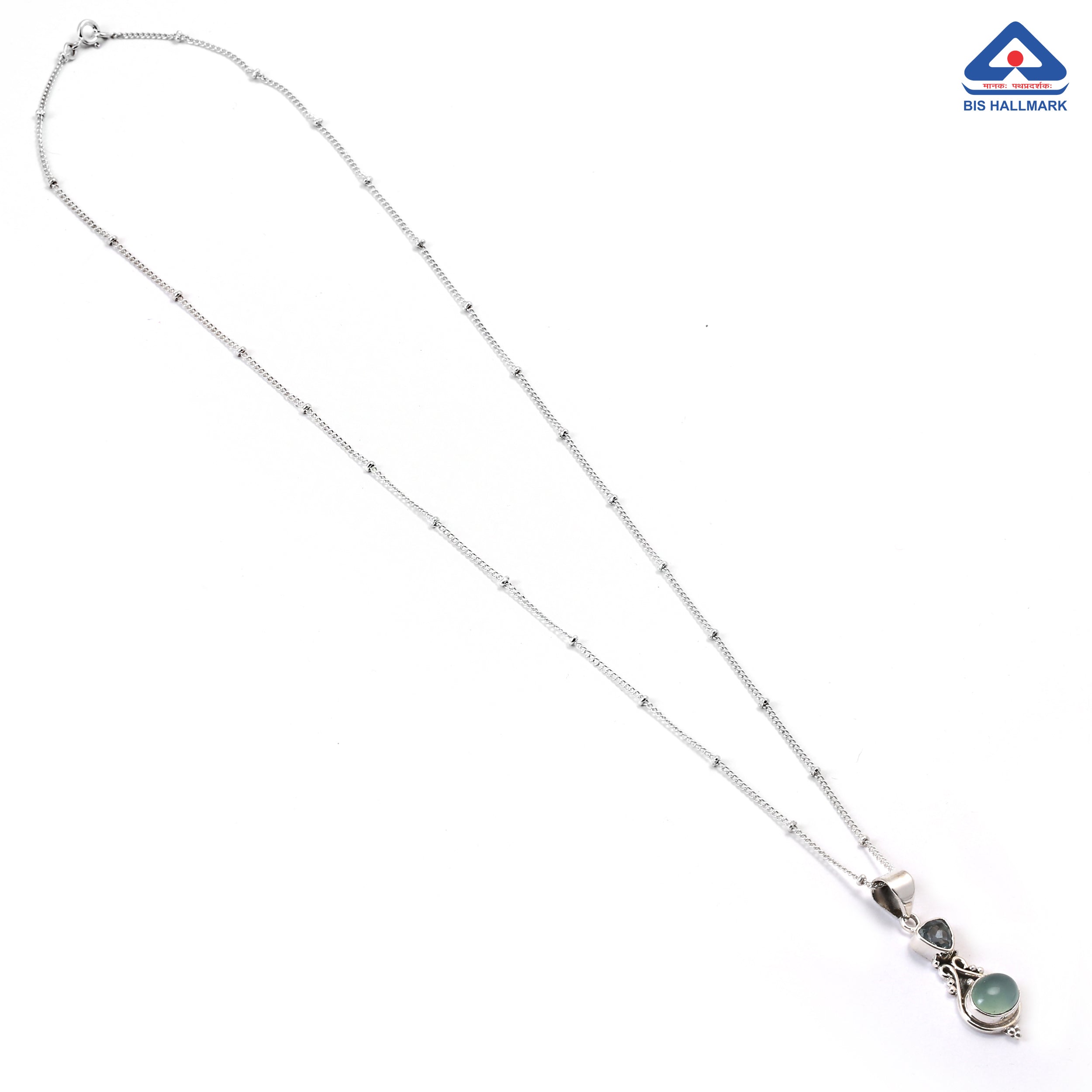 Grey Chalcedony & Aquamarine Pendant Necklace