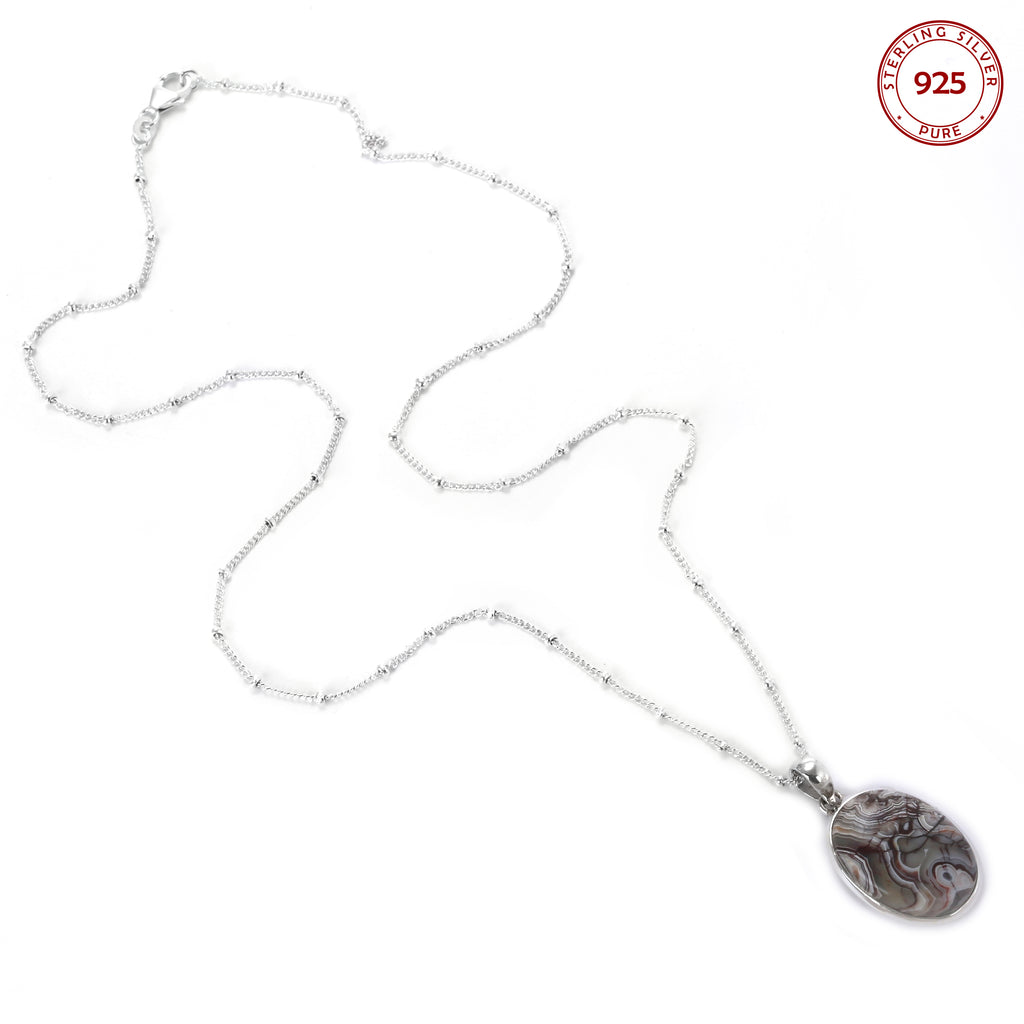 Natural Lace Agate Pendant Silver Necklace