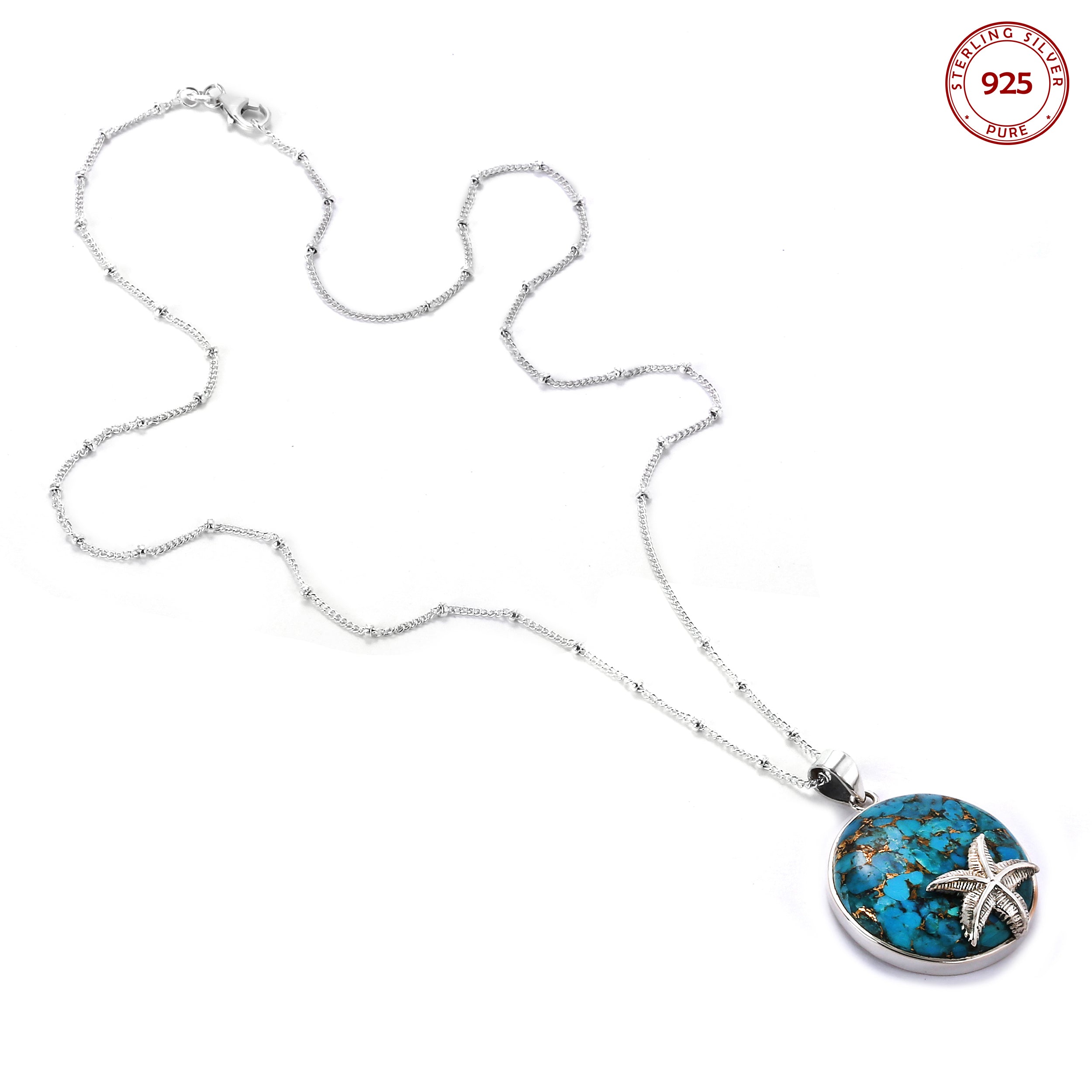 Blue Copper Turquoise Star Pendant Necklace