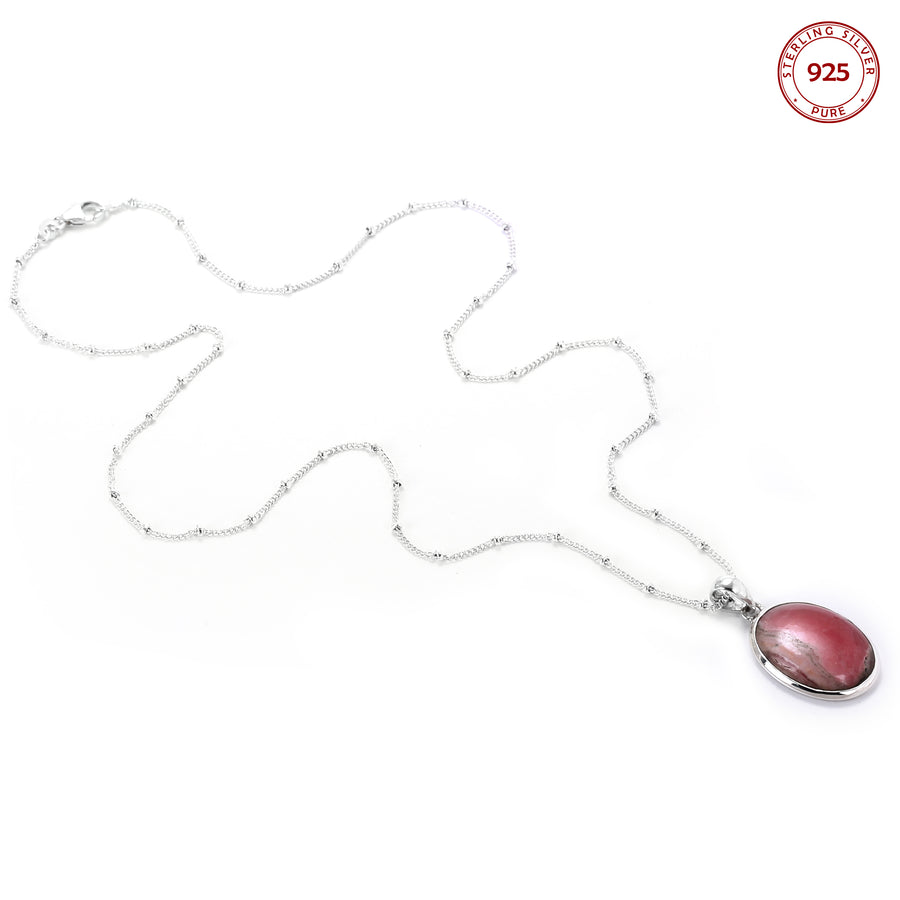 Rhodochrosite Studded Pendant Silver Necklace