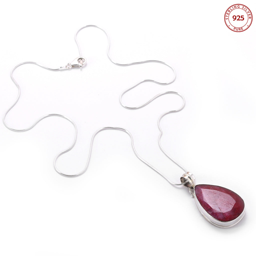 Ruby Gemstone Pendant Silver Necklace