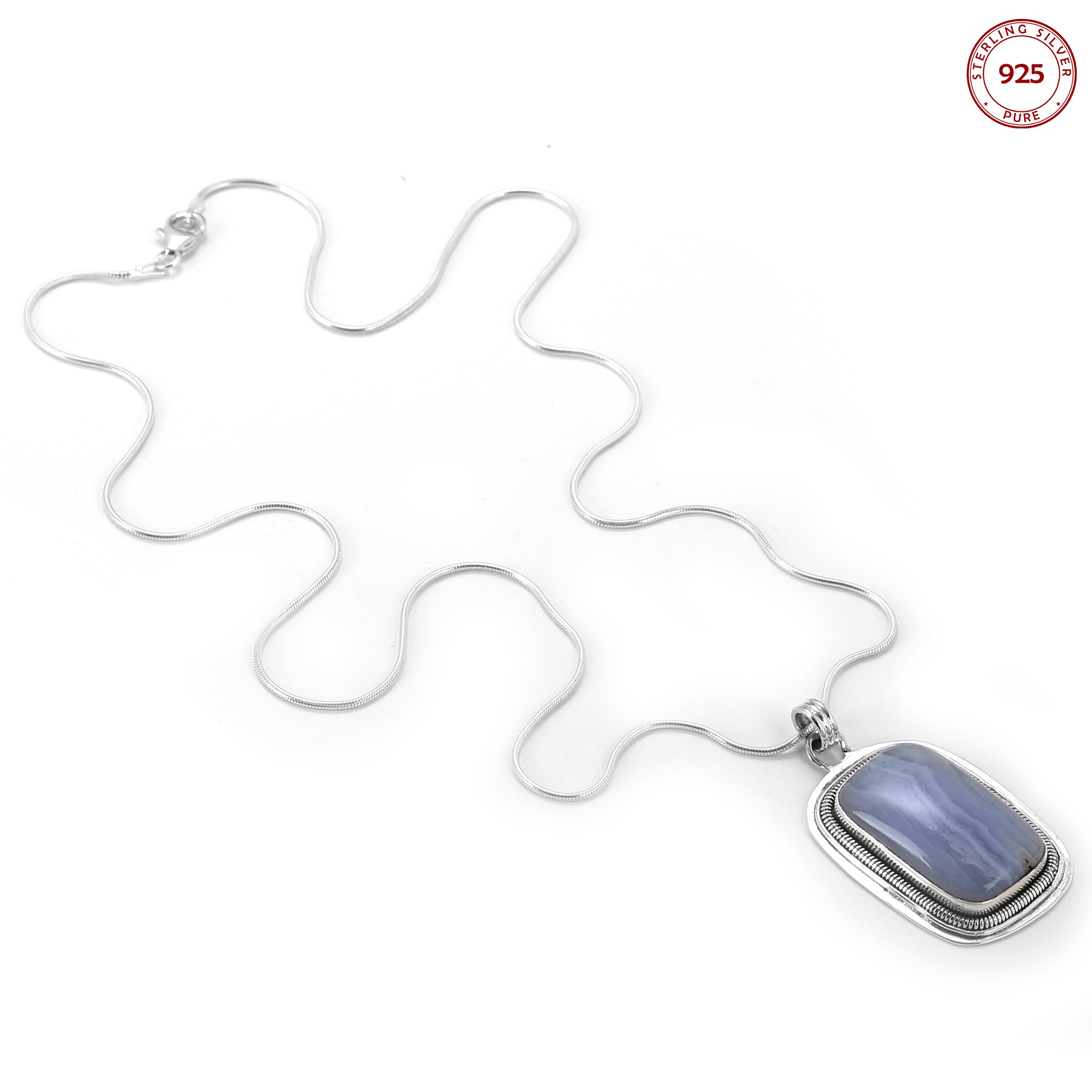 Blue Lace Gemstone Studded Pendant Necklace