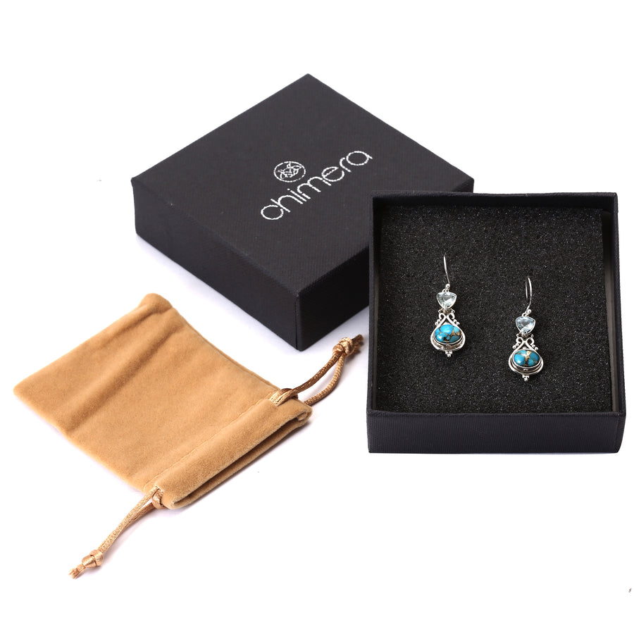 Aquamarine and Copper Turquoise Silver Earring