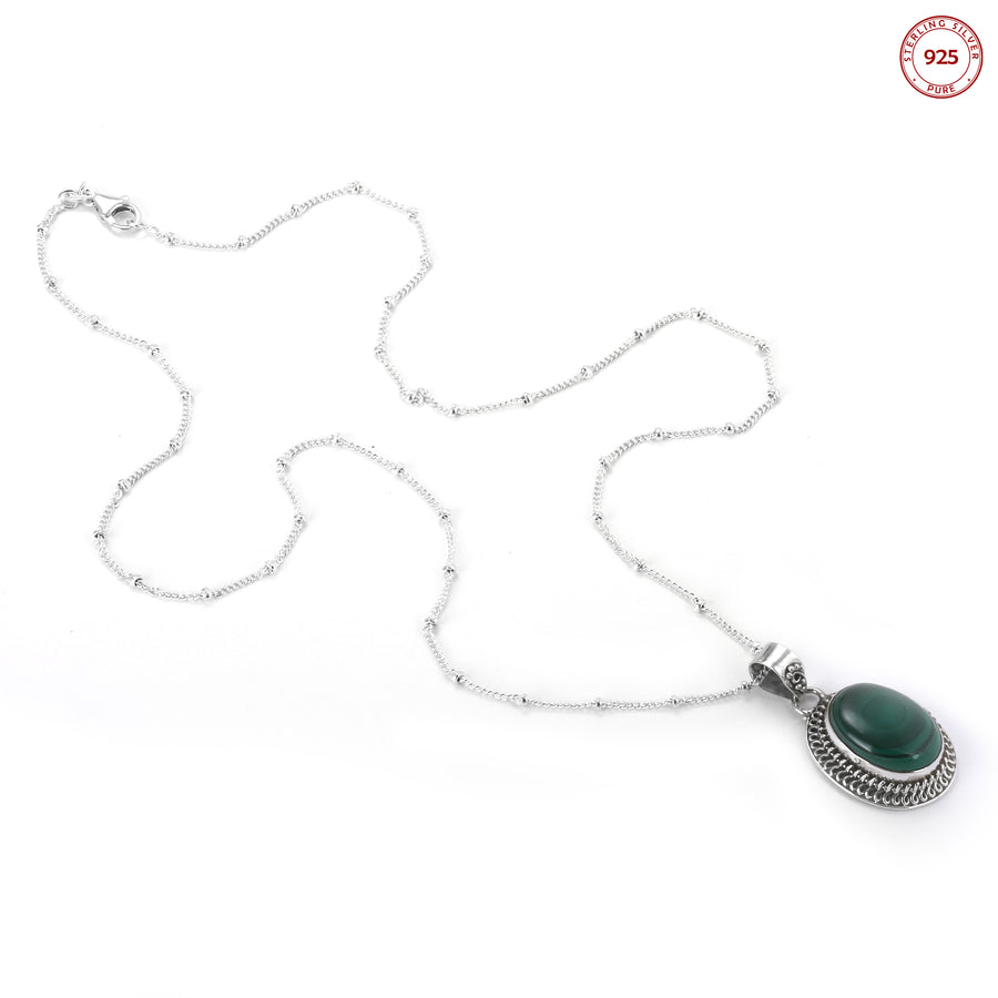 Natural Malachite pendant Silver Necklace