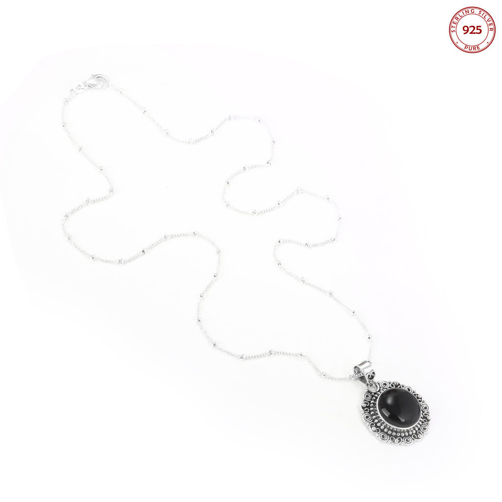 Black Onyx Antique Silver Necklace