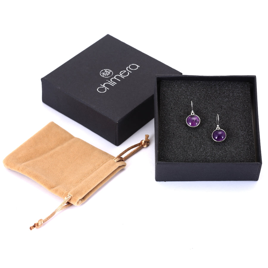 Purple Round Onyx Drop Earrings