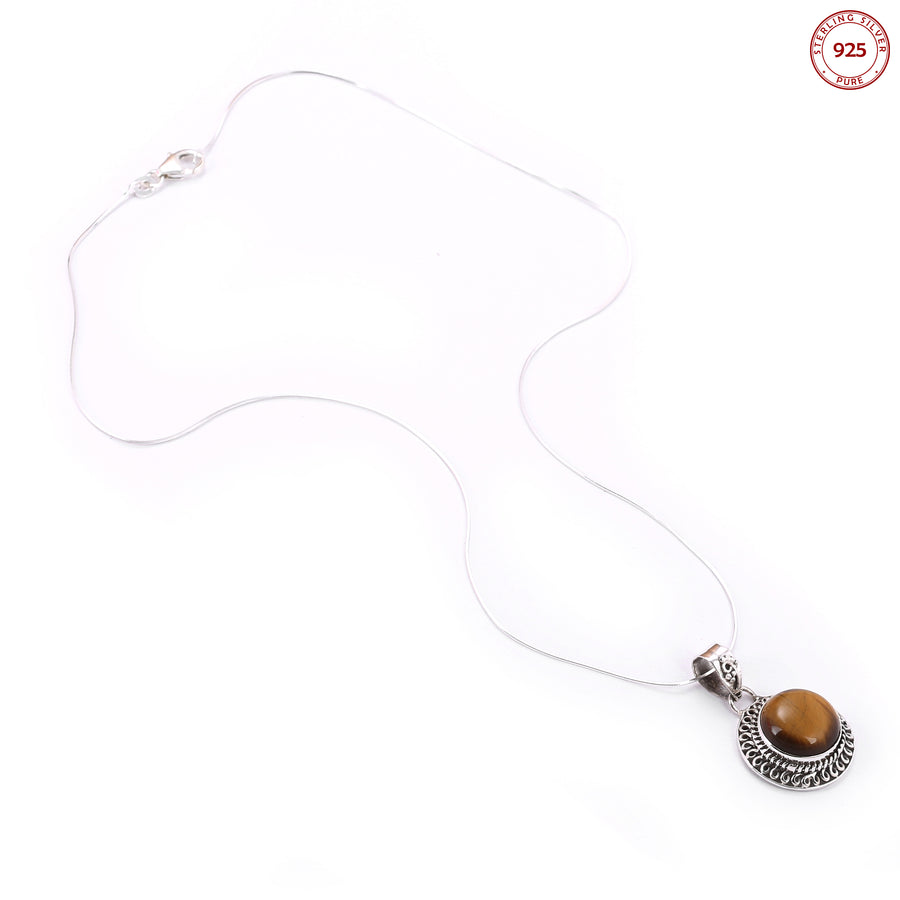 Natural Tiger Eye Studded Pendant Necklace