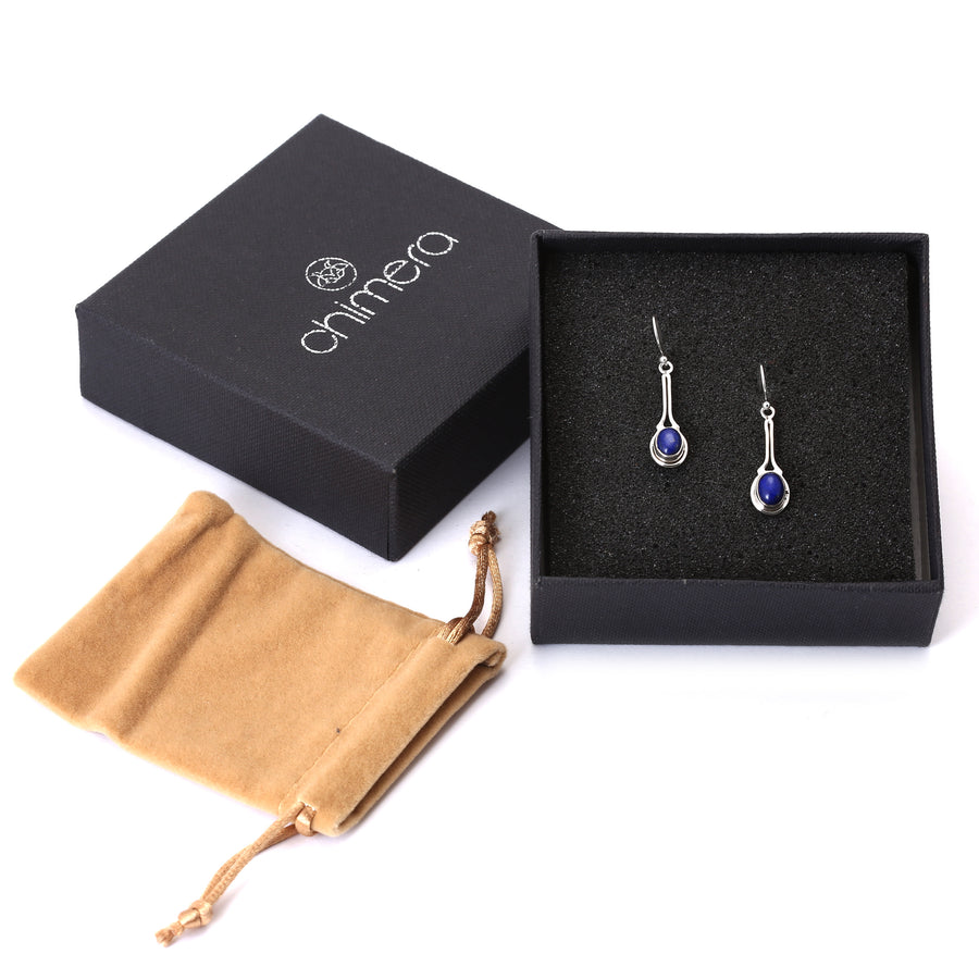 Oval Blue Lapis Steller Drop Earrings