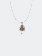 Blue Lace Studded Pendant Silver Necklace