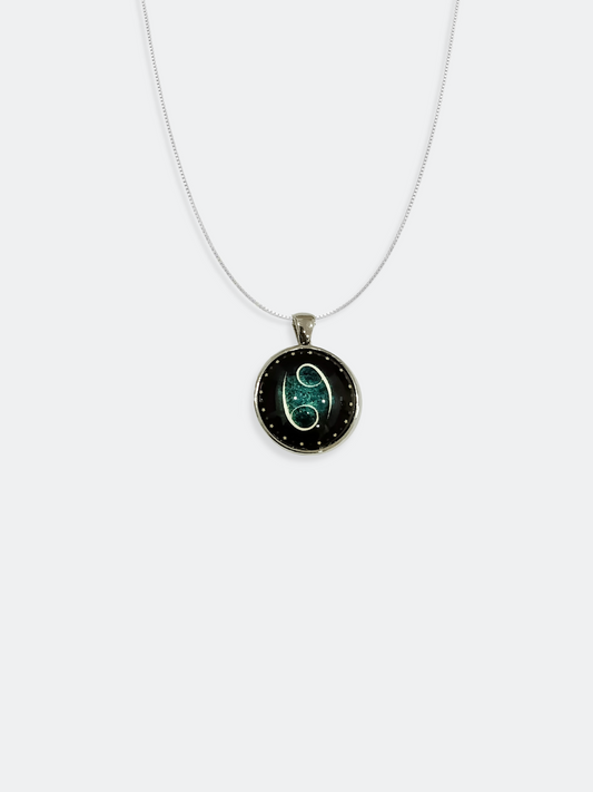 CANCER Symbolic Glass Pendant Silver Plated Chain